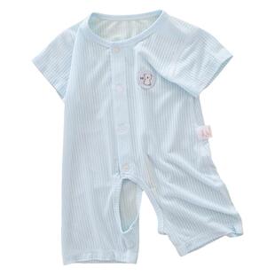 新生婴儿衣服夏季薄款连体衣开裆莫代尔短袖夏装男宝宝睡衣空调服