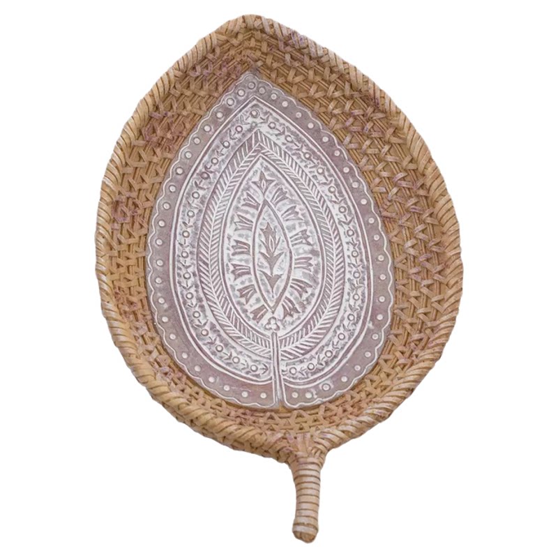 SilentWind寂风北欧复古树脂编织托盘香薰蜡烛杂物收纳盘桌面摆件