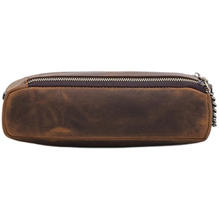 真皮质复古笔袋疯马牛皮手提双拉链大容量写生素描铅笔收纳文具盒