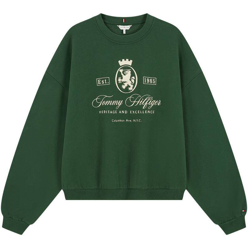 Tommy女装刺绣宽松抓绒圆领卫衣