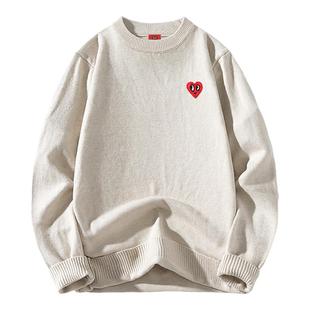 查尔斯桃心 纯色基础款圆领毛衣男2025秋冬季红色内搭打底针织衫