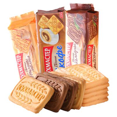 俄罗斯进口饼干牛奶巧克力焦糖粗粮味原装早餐微甜酥脆浓郁零食品