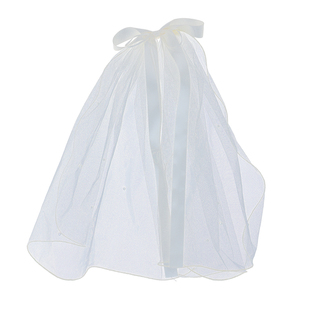 女童公主头纱森系网纱米白色蝴蝶结珍珠蓬蓬纱女童周岁生日头饰