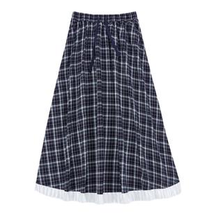CryingCenter复古学院风格纹拼接花边伞裙半身长裙橡筋腰哭喊中心