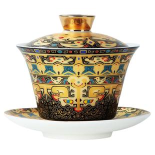 珐琅彩悬停可旋转漂移三才盖碗茶杯唐卡功夫茶具不烫手大容量茶碗