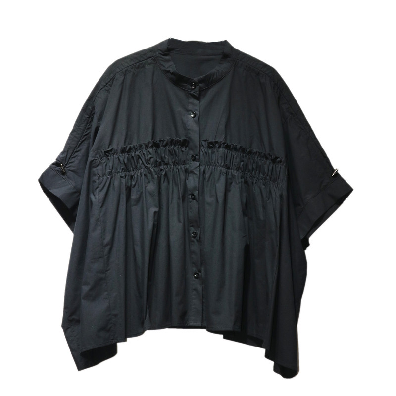 夏装新品简约衬衫女宽松显瘦白色短袖圆领上衣松弛感穿搭短袖衬衣