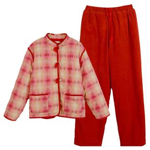 朵朵可可睡衣女2025秋冬新款立领纯棉格子加绒三层夹棉家居服套装