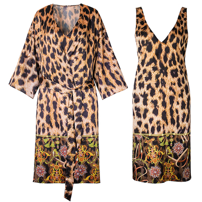 豹纹新款流行丝绸洋气吊带裙睡袍