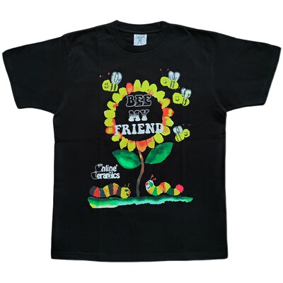 欧美潮流新款Online Ceramics手绘水彩蜜蜂向日葵涂鸦短袖T恤