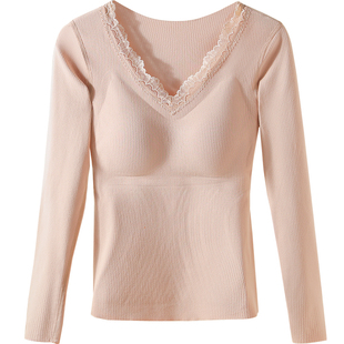 羊绒发热保暖内衣女款带胸垫冬季贴身内搭打底衫加绒秋衣秋裤套装