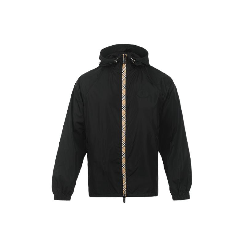【自营】BURBERRY/博柏利男士格纹饰连帽拉链宽松薄款夹克外套