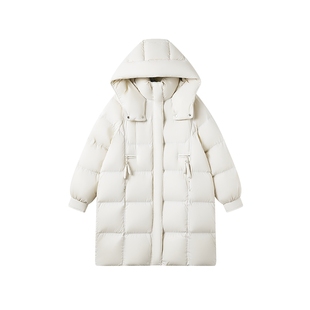 飞鸟和新酒2025冬季新款带帽立领宽松显瘦中长款保暖白鸭绒羽绒服