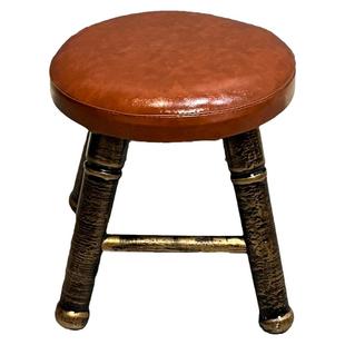 简约现代圆凳子原纯实木儿童家用客厅宝宝椅可爱软面皮革矮小板凳