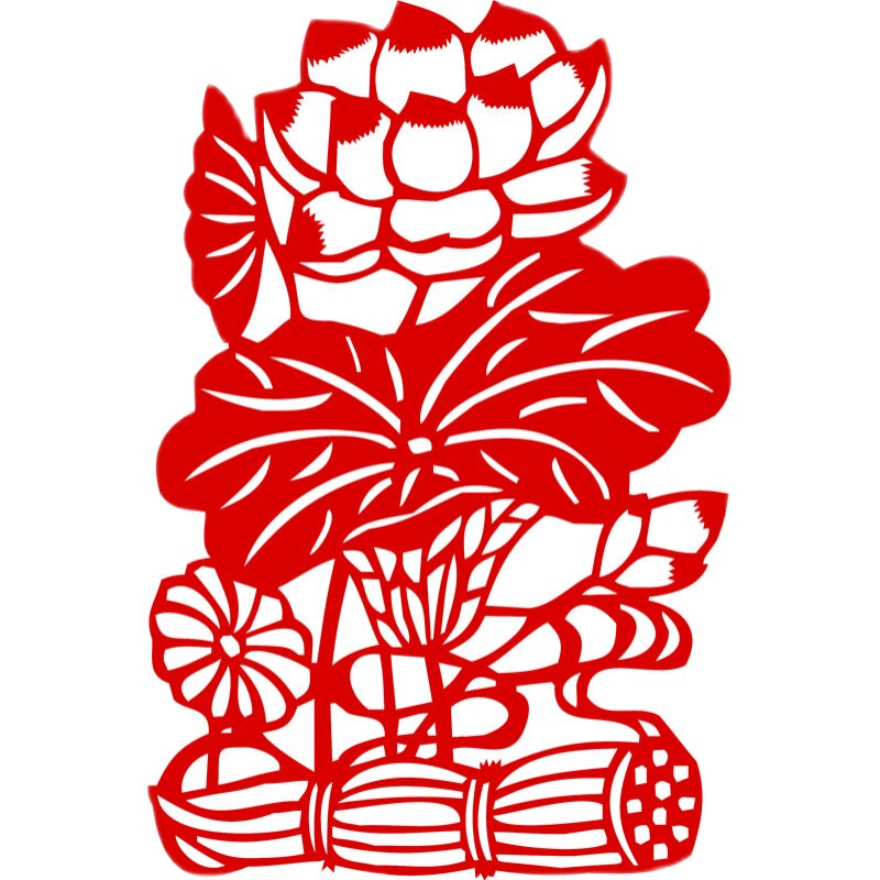 传统成品纸质剪纸花卉植物贴纸画