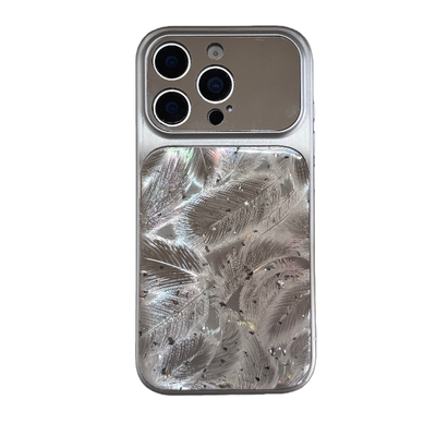 高级感电镀镭射羽毛手机壳带挂绳