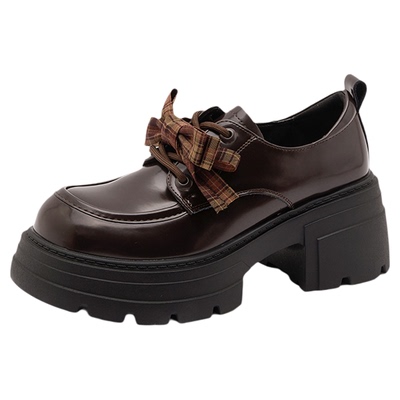 高跟乐福鞋女系带小皮鞋小码单鞋