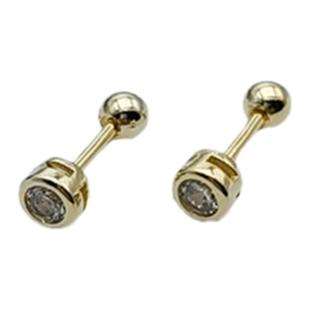 上班配戴精致百搭金泡泡螺丝耳钉纯银镀14k金 镶嵌超闪锆石耳骨钉
