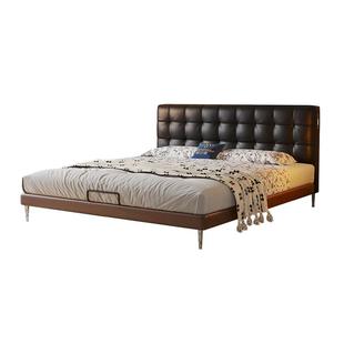 政府补贴帕沙曼华夫格真皮床中古风主卧大床双人复古床软包实木床