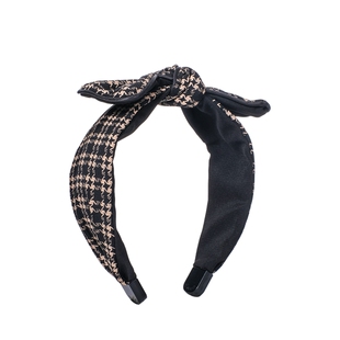L9000/黑色宽边蝴蝶结格子发箍女款高级感洗脸发卡复古学院风头饰