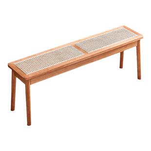 藤编长条凳昌迪加尔椅日式原木设计师长板凳实木家用床尾凳换鞋凳