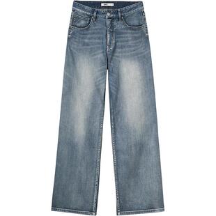 LINC金羽杰直筒牛仔裤子女款宽松阔腿裤中高腰牛仔裤女S242JE208Y