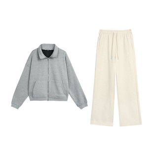 pusumede 松弛主义 立领卫衣外套女宽松拉链针织开衫+休闲裤套装