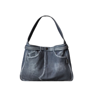 DesigualStudio系列仿牛仔解构大容量真皮单肩手提包