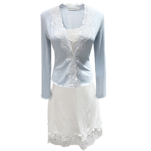 熊熊屋【娇宠女友】禁欲系撩人深v蕾丝上衣吊带连衣裙套装