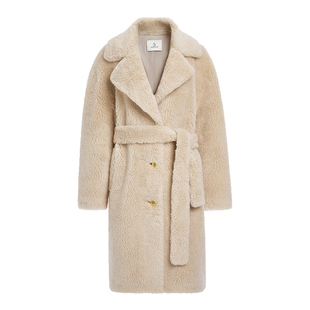 FIVE PLUS外套可调节腰带羊驼毛绒感中长款外套2025新款女冬装