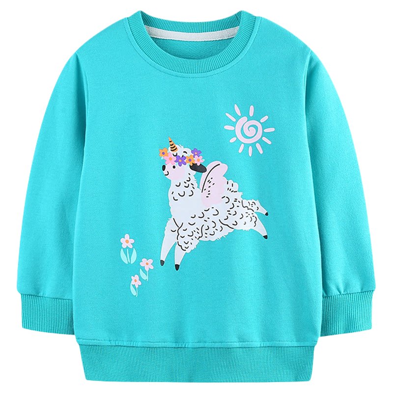 女童卫衣卡通印花图案儿童运动衫针织棉圆领套头衫girlsweatshirt