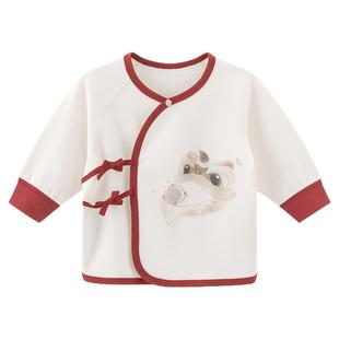 新生婴儿纯棉长袖半背衣春秋季宝宝上衣服红色新年满月绑带和尚服