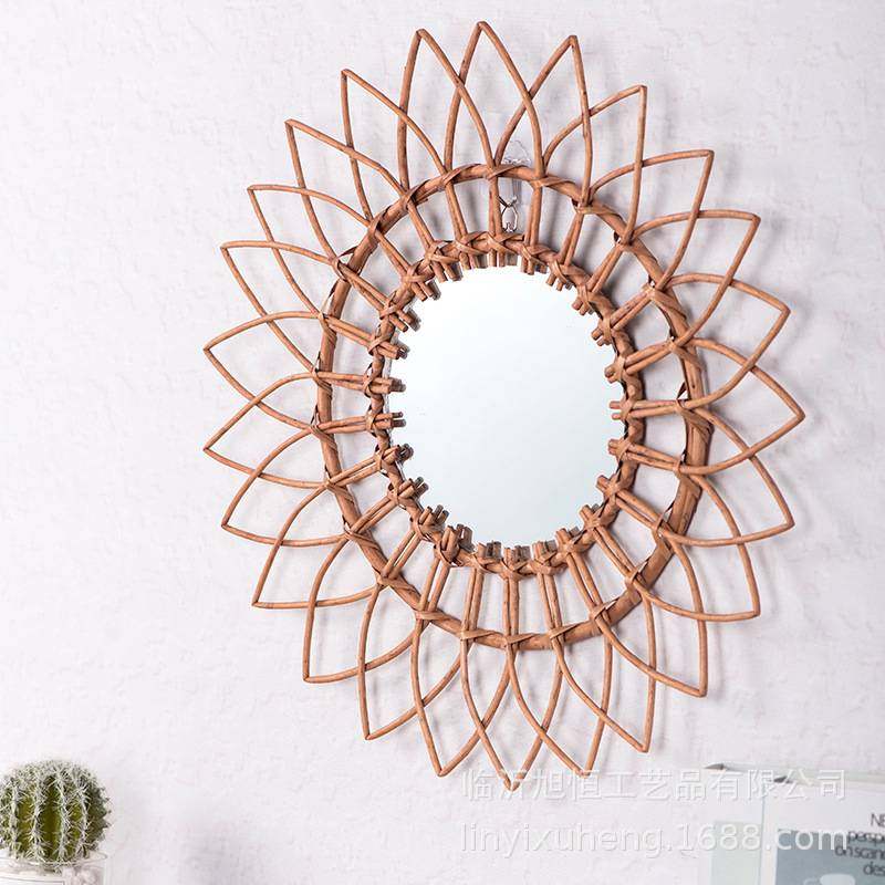 柳编装饰镜化妆镜民宿客厅藤编壁饰墙面墙面挂玄关装饰品手工镜