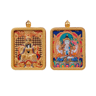 五台五爷唐卡文殊双面手绘扎基拉姆黄黑财神大黑天药师小吊坠