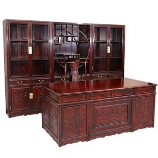 红木书桌 印尼黑酸枝办公桌 阔叶黄檀大班桌 中式实木书桌椅书柜