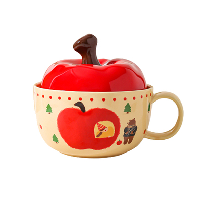 可爱苹果陶瓷泡面碗宿舍女学生高颜值带盖手柄方便面螺蛳粉拉面碗