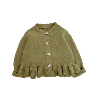 女童春秋装新款毛衣外套女宝宝荷叶边针织开衫婴儿公主风百搭上衣