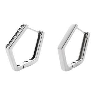 S925银五边形耳扣几何镶嵌耳环女简约冷淡风高级感耳钉日常百搭潮