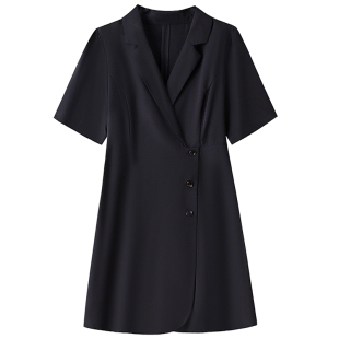 300斤小个子显瘦高级感气质通勤风胖莹莹大码女装夏季短款连衣裙