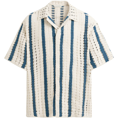 西班牙单！宽松镂空纹理短袖衬衫