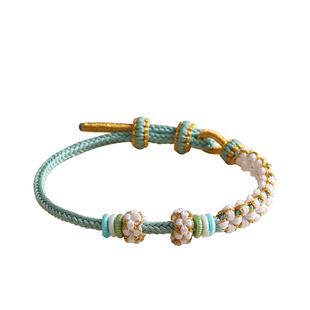 铃兰花手链女桃花红绳编织绳手工diy手绳半成品可穿珠转运珠黄金