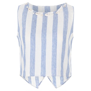 wana try条纹海洋风亚麻蓝白色上衣2025夏季新款双面穿气质内搭女