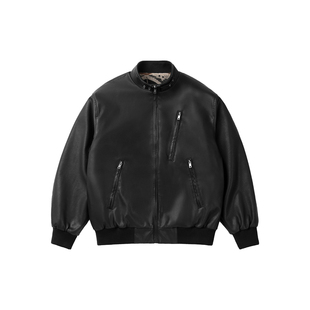 VMCL复古立领毒液皮衣 羊毛内衬PU皮机车皮夹克男25AW vermicelli