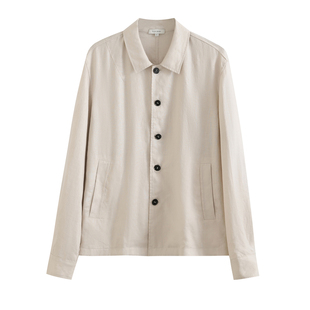 PLUS CRASH衬衫领亚麻100%夹克秋夏薄款雅痞老钱风亚麻老钱风男装