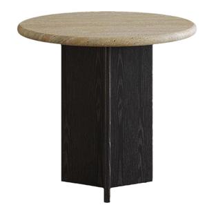 洞石茶几组合侘寂风圆形胡桃木客厅家用设计师轻奢中古风茶几边几