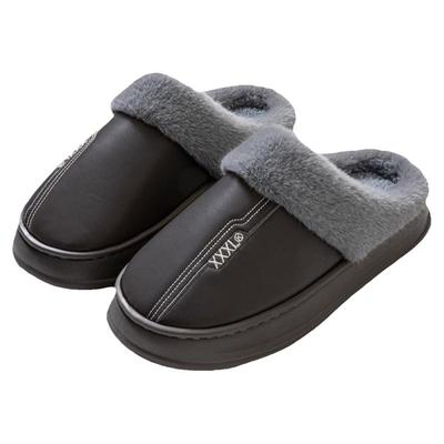 棉拖鞋男士冬季特大码50厚底皮拖鞋防水防滑室内家居毛绒鞋外穿男