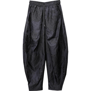 山本风暗黑宽松大码玫瑰提花哈伦九分裤男春秋低档灯笼裤飞鼠裤潮