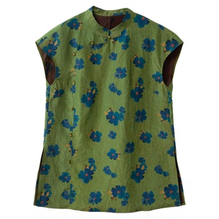 一丝牵 龟纹香云纱真丝印花奥黛中长款上衣女100%桑蚕丝新中式T恤