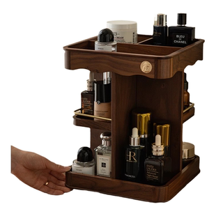 化妆品收纳盒桌面大容量木质口红香水梳妆台置物架旋转首饰托盘