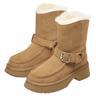 KISSCAT接吻猫[绒绒栗语]雪地靴中筒舒适保暖厚底毛毛棉鞋东北