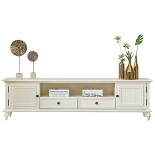 奶油风美式实木电视柜茶几组合白色现代简约小户型落地柜客厅家用